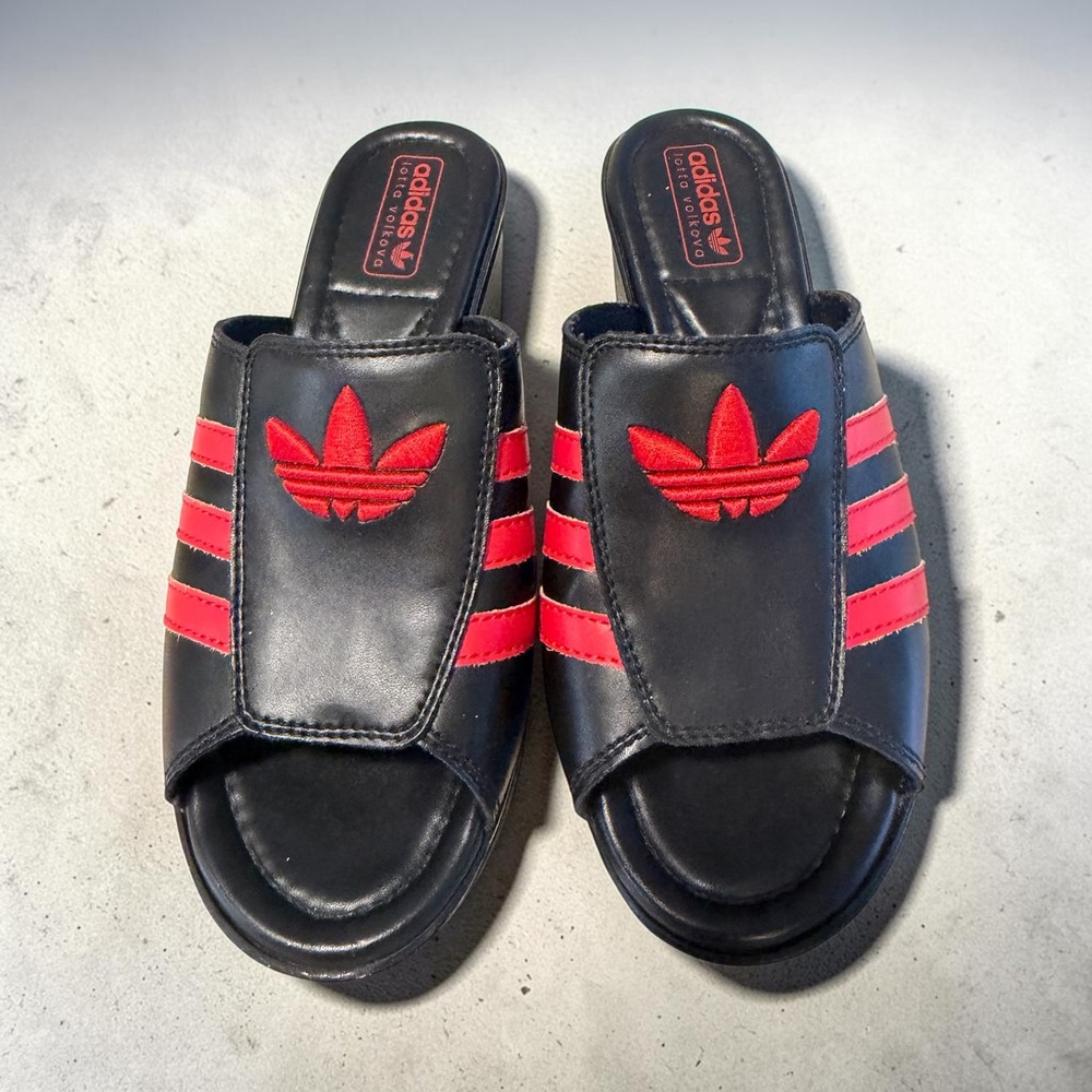 Adidas Lotta Volkova Platform Mules Black Red Leather Sandals FX8468 US 3.5